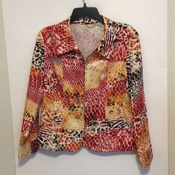 Erin by Erin Fetherson Women’s Multi Color Zipper Jacket Top Animal Large Petite - Picture 6 of 9